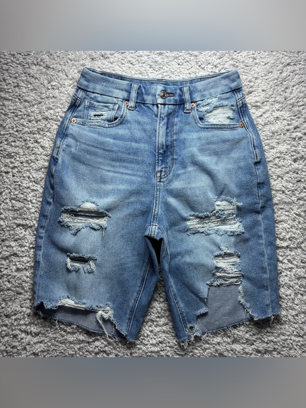 AMERICAN EAGLE Shorts Womens 2 Curvy Stretch JORTS Distressed Raw Hem High Rise